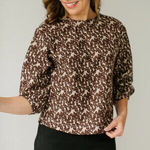 'Lewis' Knit Jacquard Top in Taupe